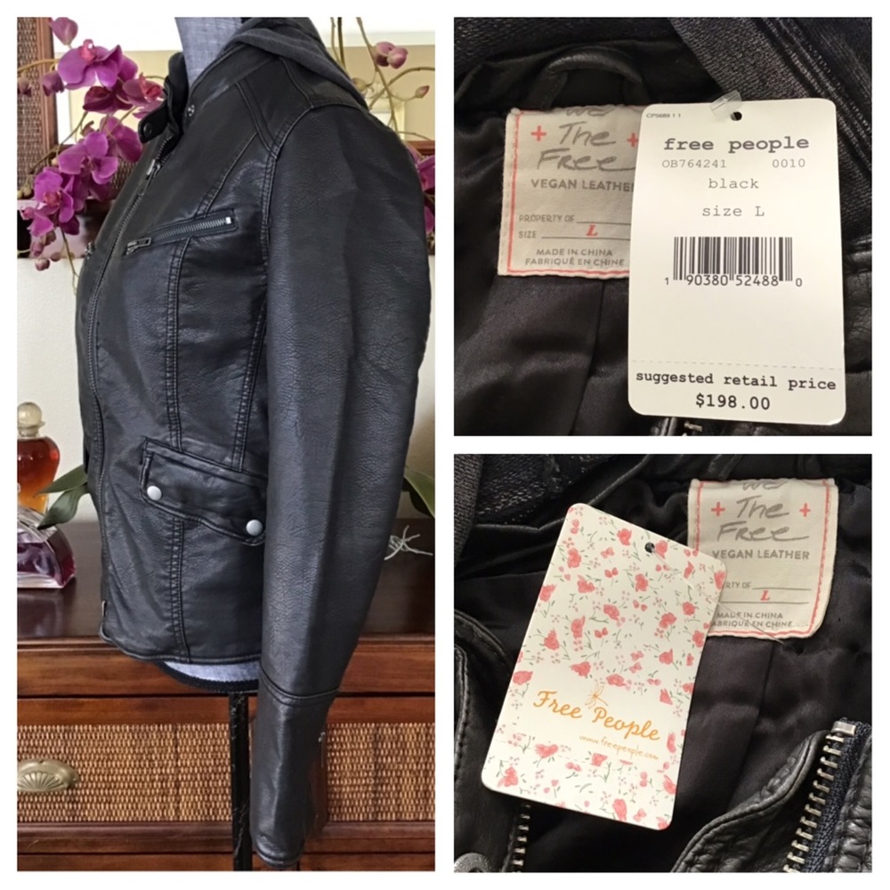 Free People Monroe Faux Leather Hooded Jacket. NWT - Picture 6 of 8